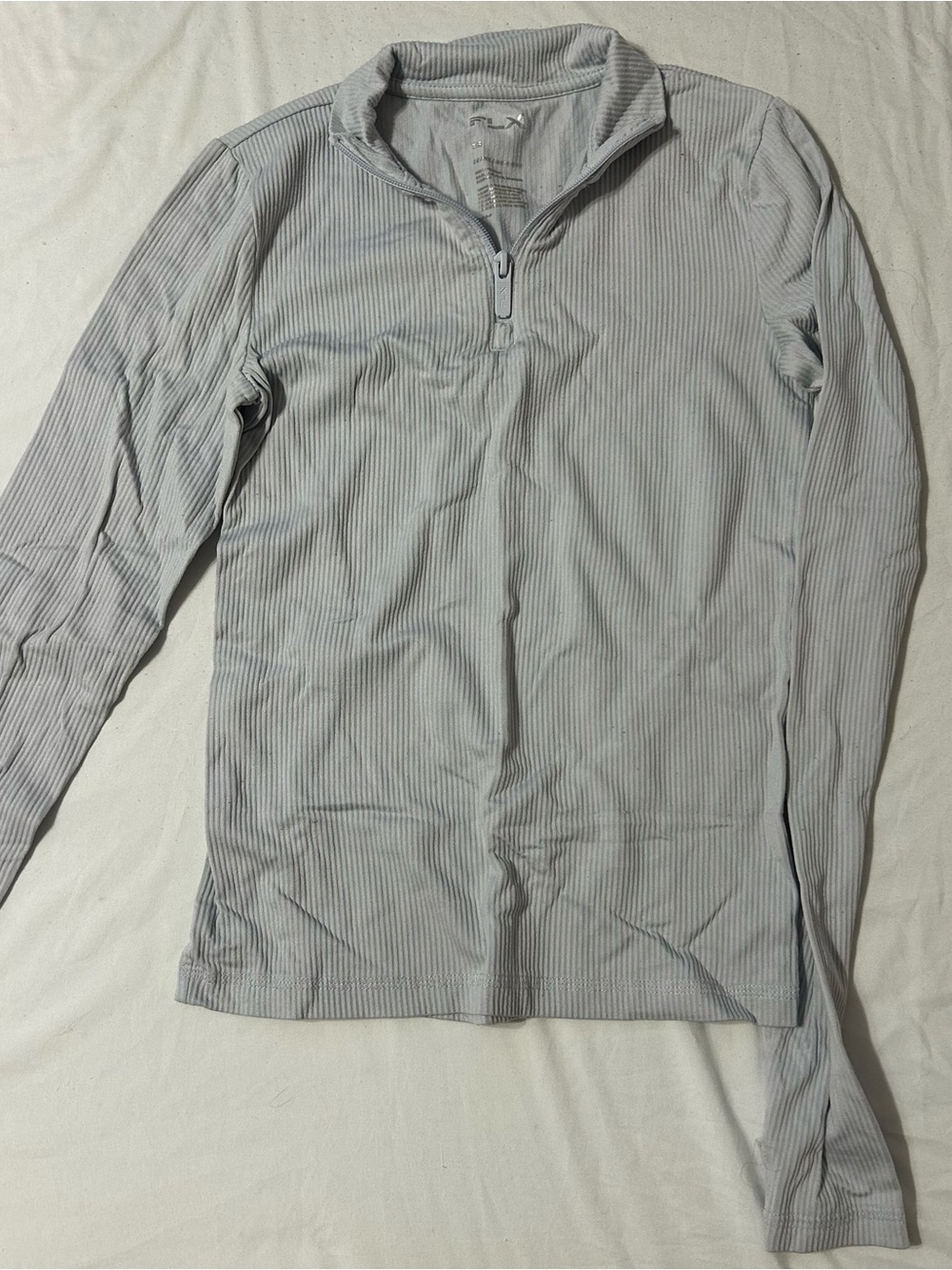 Women's Light Gray Ribbed Half-Zip Varsity Jacket